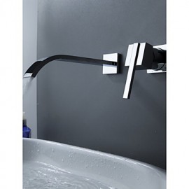 Wall Mount Contemporary Brass Widespread Waterfall Bathroom Sink Tap Single Handle Bathtub Mixer Taps