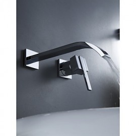 Wall Mount Contemporary Brass Widespread Waterfall Bathroom Sink Tap Single Handle Bathtub Mixer Taps