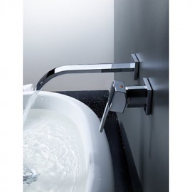 Wall Mount Contemporary Brass Widespread Waterfall Bathroom Sink Tap Single Handle Bathtub Mixer Taps