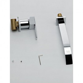 Wall Mount Contemporary Brass Widespread Waterfall Bathroom Sink Tap Single Handle Bathtub Mixer Taps