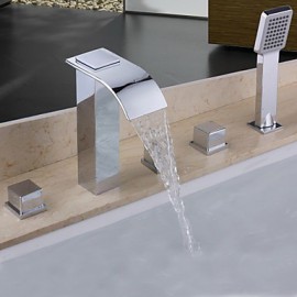 Shower Tap / Bathtub Tap - Contemporary - Handshower Included / Waterfall - Brass (Chrome)