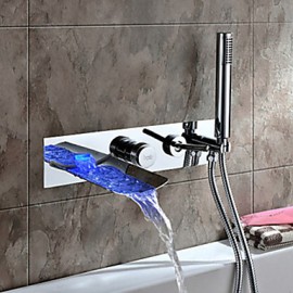 Chrome Finish Color Changing Wall Mount Tub Tap With Hand Shower