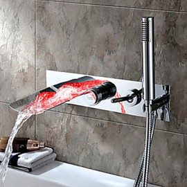 Chrome Finish Color Changing Wall Mount Tub Tap With Hand Shower