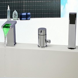 Bathtub Tap - Contemporary - LED / Waterfall / Handshower Included - Brass (Chrome)