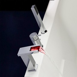 Bathtub Tap - Contemporary - LED / Waterfall / Handshower Included - Brass (Chrome)