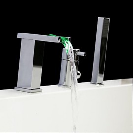 Bathtub Tap - Contemporary - LED / Waterfall / Handshower Included - Brass (Chrome)