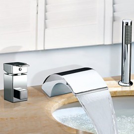 Bathtub Tap - Contemporary - Waterfall / Sidespray - Stainless Steel (Chrome)