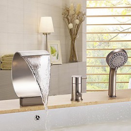 Bathtub Tap - Contemporary - Waterfall / Handshower Included - Brass (Nickel Brushed)
