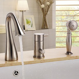 Contemporary Nickel Brushed Three Holes Single Handle Waterfall Bathtub Tap with Hand Shower