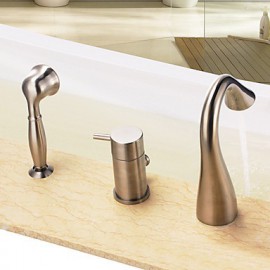 Contemporary Nickel Brushed Three Holes Single Handle Waterfall Bathtub Tap with Hand Shower