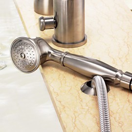 Contemporary Nickel Brushed Three Holes Single Handle Waterfall Bathtub Tap with Hand Shower