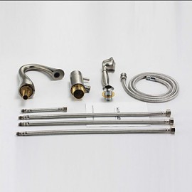 Contemporary Nickel Brushed Three Holes Single Handle Waterfall Bathtub Tap with Hand Shower