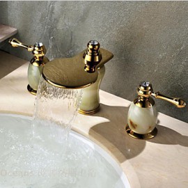 Waterfall Bathroom Tap Lavatory Vessel Sink Three Hole Golden Tap