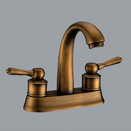 Double Handle Traditional Antique Bathroom Basin Sink Faucest Mixer Taps Brass