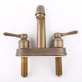 Double Handle Traditional Antique Bathroom Basin Sink Faucest Mixer Taps Brass