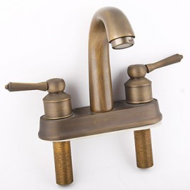 Double Handle Traditional Antique Bathroom Basin Sink Faucest Mixer Taps Brass