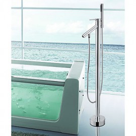 Bathtub Tap - Contemporary - Handshower Included / Floor Standing - Brass (Chrome)