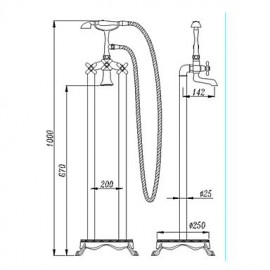 Bathtub Tap - Antique - Handshower Included / Floor Standing - Brass (Chrome)