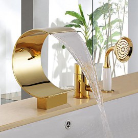 Antique Ti-PVD Three Holes Single Handle Waterfall Bathtub Tap with Hand Shower