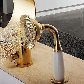 Antique Ti-PVD Three Holes Single Handle Waterfall Bathtub Tap with Hand Shower