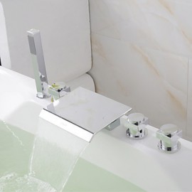 Modern New Bathroom Deck Mounted Polished Chrome Brass Waterfall Bathtub Tap With Hand Shower Mixed Tap