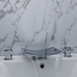 Widespread Two Handles Three Holes in Chrome Bathroom Sink Tap