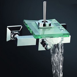 Contemporary Waterfall Tub Tap with Glass Spout (Wall Mount)
