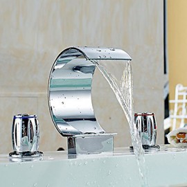 Waterfall Chrome Bathroom Sink Tap Vessel Tap Centerset Widespread Modern Two Handle Three Hole Tap