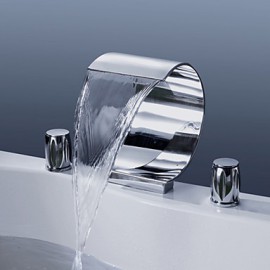 Waterfall Chrome Bathroom Sink Tap Vessel Tap Centerset Widespread Modern Two Handle Three Hole Tap