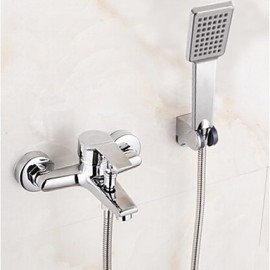 Bathroom Wall Mounted Soild Brass Chrome Finish Bathtub Tap with Hand Shower Set
