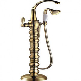 Gold Polished Free Standing Bathtub Tap Works Well With Clawfoot & Pedestal Tubs