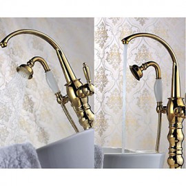 Gold Polished Free Standing Bathtub Tap Works Well With Clawfoot & Pedestal Tubs