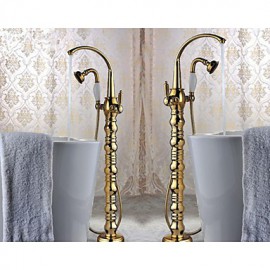 Gold Polished Free Standing Bathtub Tap Works Well With Clawfoot & Pedestal Tubs