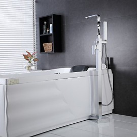 Solid Brass Floor Standing Tub Shower Tap with Hand Shower - Chrome Finish