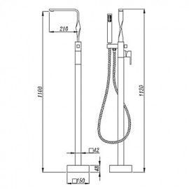Solid Brass Floor Standing Tub Shower Tap with Hand Shower - Chrome Finish
