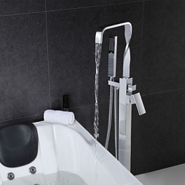 Solid Brass Floor Standing Tub Shower Tap with Hand Shower - Chrome Finish