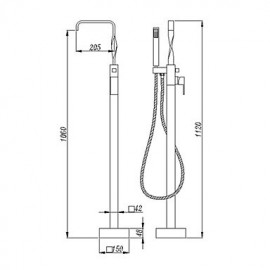 Solid Brass Floor Standing Tub Shower Tap with Hand Shower - Chrome Finish