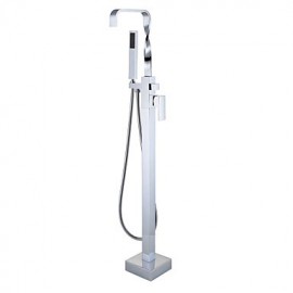 Solid Brass Floor Standing Tub Shower Tap with Hand Shower - Chrome Finish