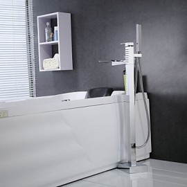 Bathtub Tap - Contemporary - Waterfall / Handshower Included / Floor Standing - Brass (Chrome)