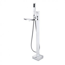 Bathtub Tap - Contemporary - Waterfall / Handshower Included / Floor Standing - Brass (Chrome)