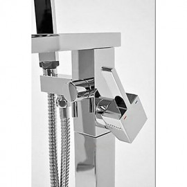 Floor Standing Bathtub Tap With Hand Shower Chrome Single Handle Tap