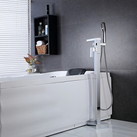 Bathtub Tap - Contemporary - Waterfall / Handshower Included / Floor Standing - Brass (Chrome)