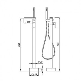 Bathtub Tap - Contemporary - Waterfall / Handshower Included / Floor Standing - Brass (Chrome)