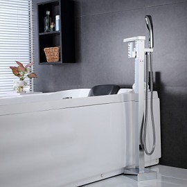 Bathtub Tap - Contemporary - Waterfall / Handshower Included / Floor Standing - Brass (Chrome)