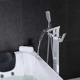 Bathtub Tap - Contemporary - Waterfall / Handshower Included / Floor Standing - Brass (Chrome)