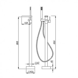 Bathtub Tap - Contemporary - Waterfall / Handshower Included / Floor Standing - Brass (Chrome)