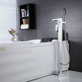 Bathtub Tap - Contemporary - Waterfall / Handshower Included / Floor Standing - Brass (Chrome)