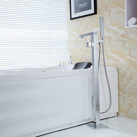 Solid Brass Floor Standing Tub Shower Tap with Hand Shower - Chrome Finish