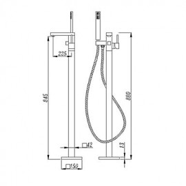 Solid Brass Floor Standing Tub Shower Tap with Hand Shower - Chrome Finish