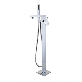 Solid Brass Floor Standing Tub Shower Tap with Hand Shower - Chrome Finish